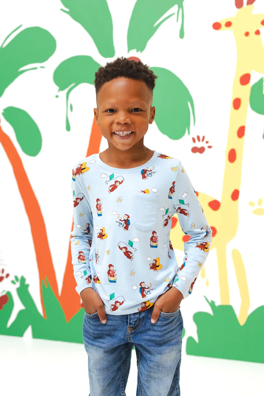 Kyte Baby Long Sleeve Toddler Crewneck Tee - Curious George