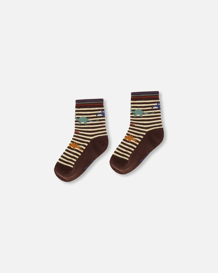 Deux Par Deux Socks - Java Striped Dinosaur Deux Par Deux Socks - Java Striped Dinosaur
