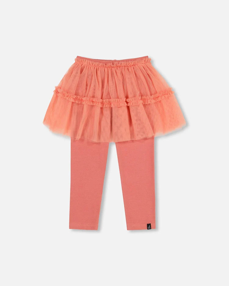 Deux Par Deux Leggings With Tulle Skirt - Terra Cotta
