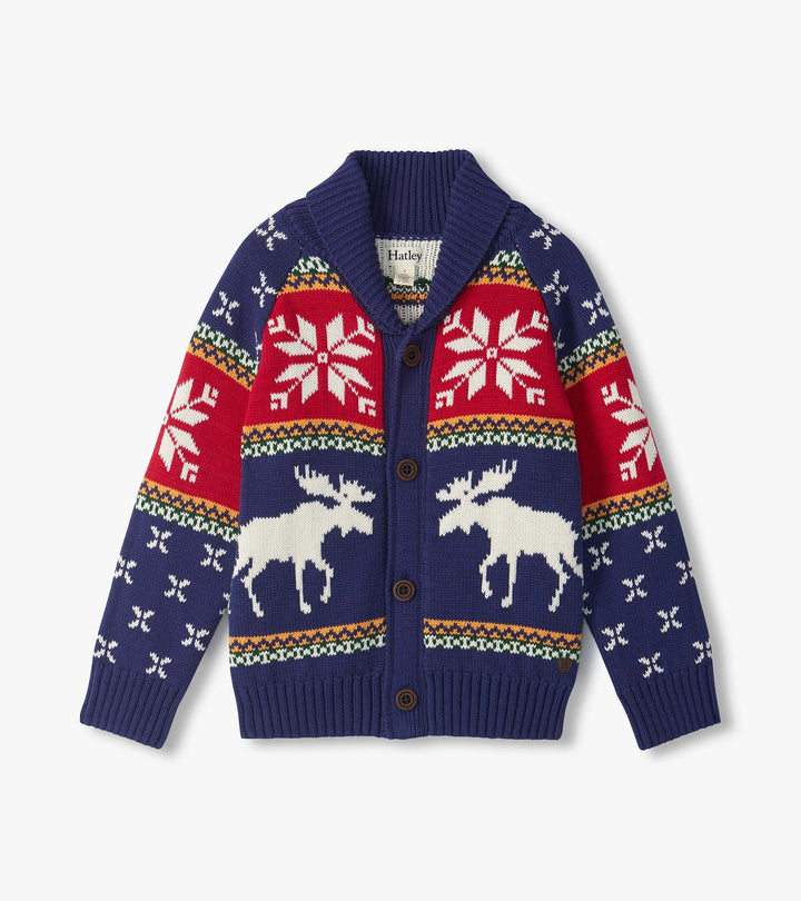 Hatley Shawl Collar Cardigan - Holiday Moose