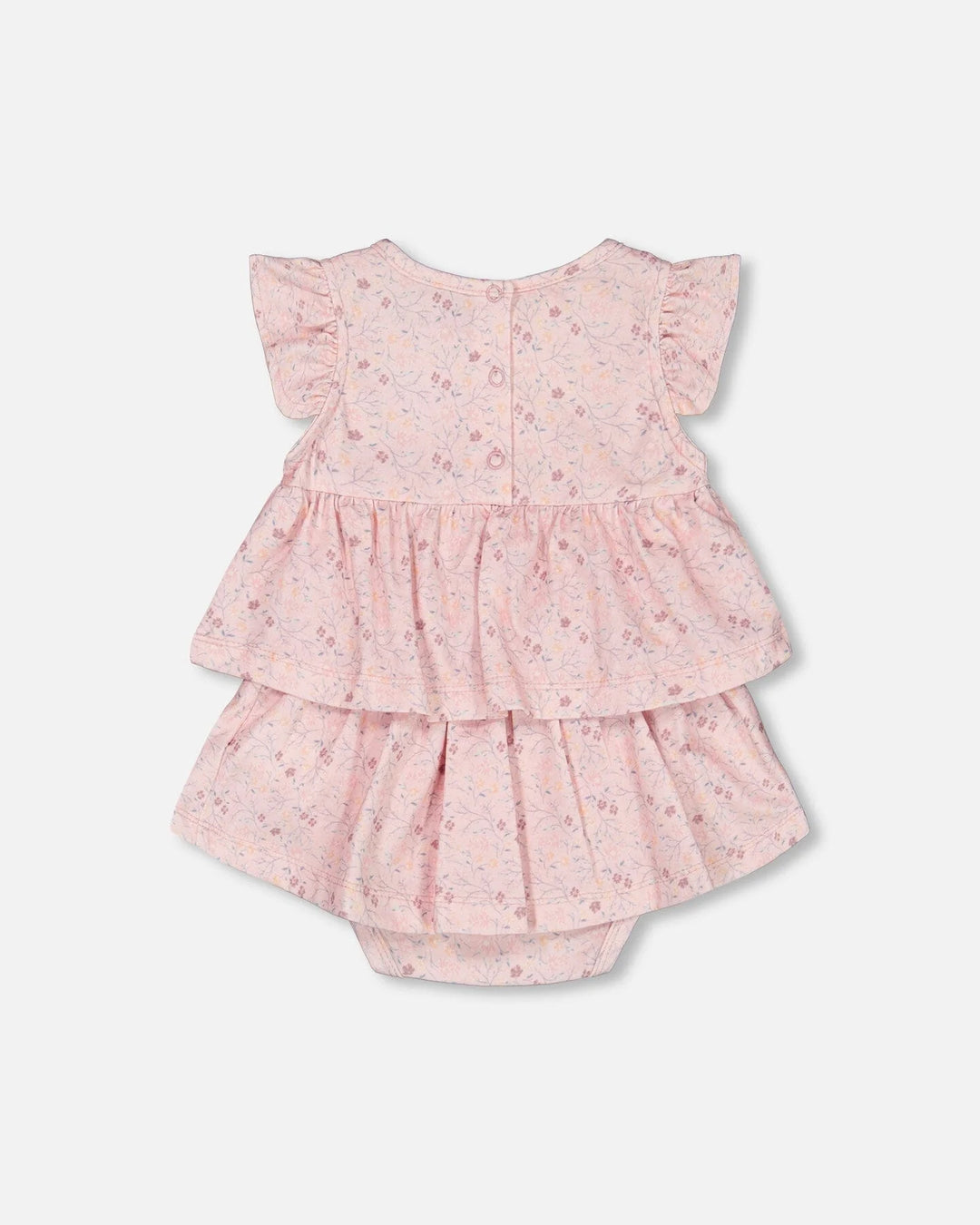 Deux Par Deux Organic Cotton Printed Bodysuit Dress  - Pink Little Flower