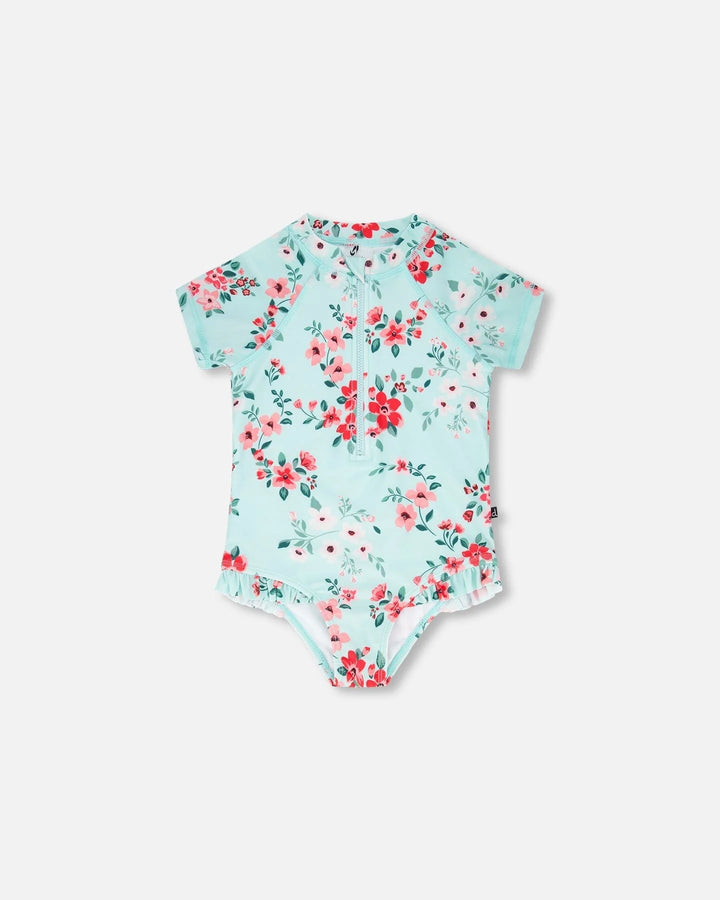 Deux Par Deux One Piece Rashguard Short Sleeve Print - Flowers Deux Par Deux One Piece Rashguard Short Sleeve Print - Flowers