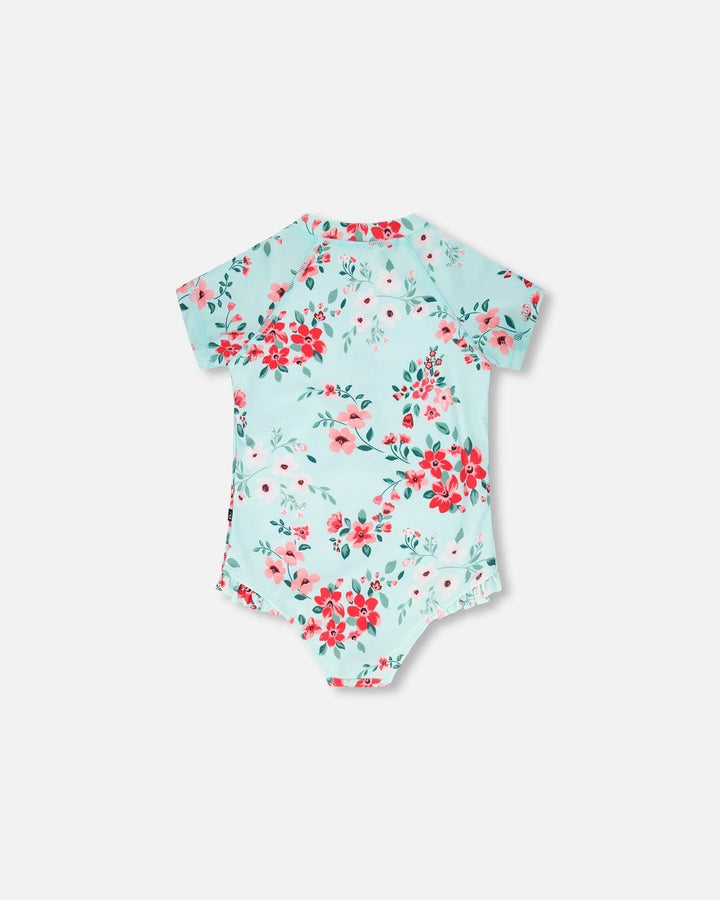 Deux Par Deux One Piece Rashguard Short Sleeve Print - Flowers