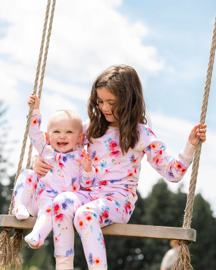 Deux Par Deux Organic Cotton One Piece Pajama - Printed Bouquet of Flowers