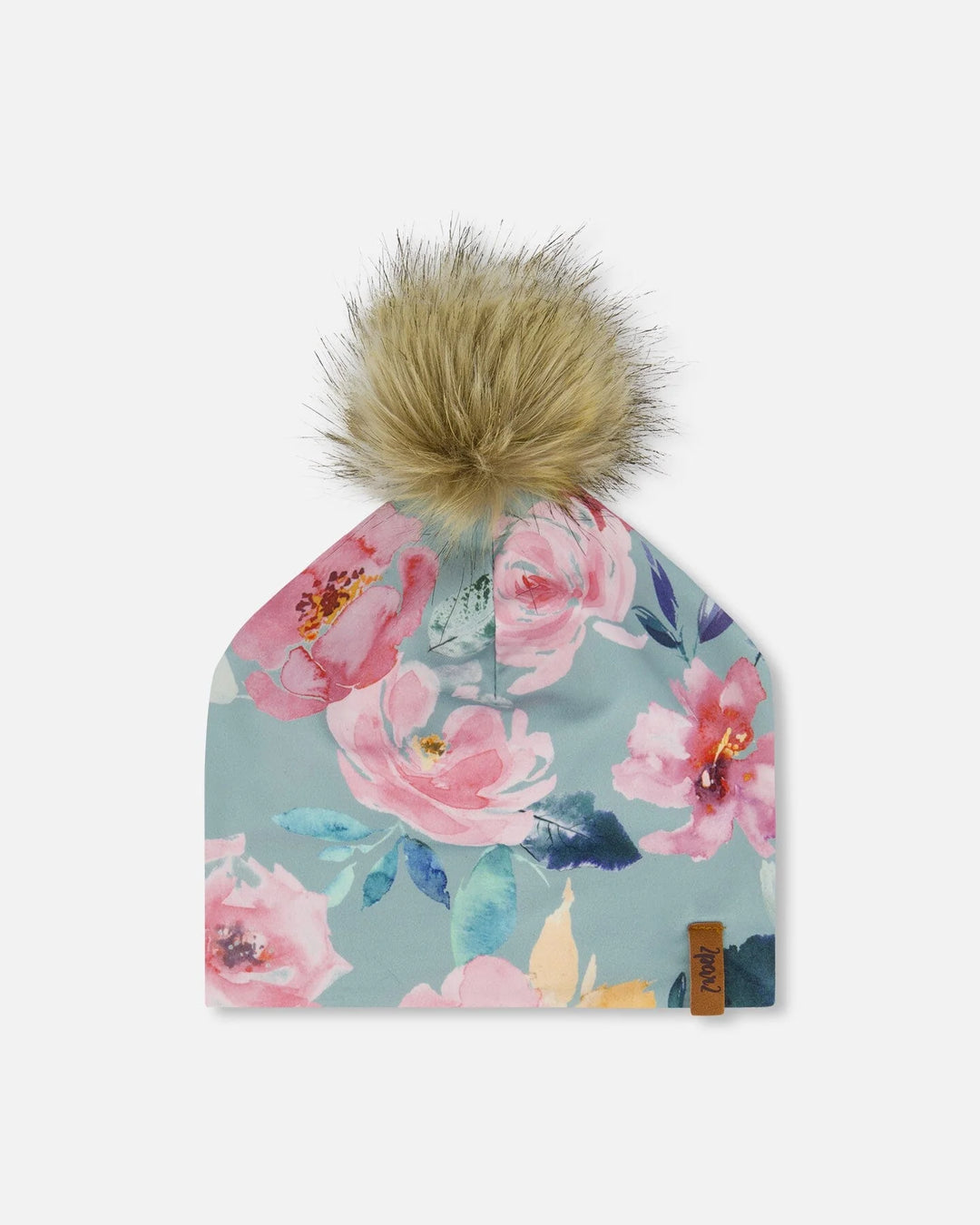 Deux Par Deux Detachable Pompom Hat - Watercolor Roses Deux Par Deux Detachable Pompom Hat - Watercolor Roses