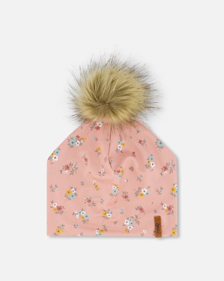 Deux Par Deux Detachable Pompom Hat - Watercolor Roses Deux Par Deux Detachable Pompom Hat - Watercolor Roses