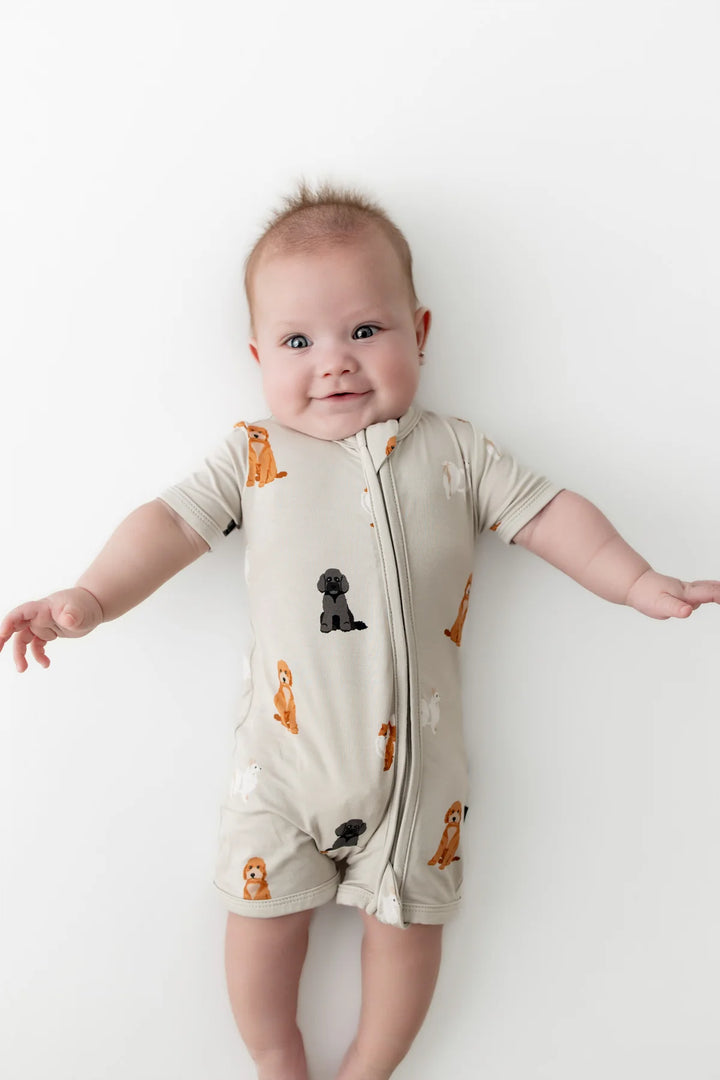 Kyte Baby Zippered Shortall Romper - Fluffy Dog