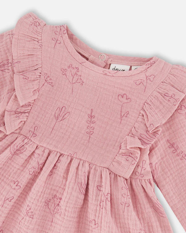 Deux Par Deux Muslin Tunic & Leggings Set - Printed lilac flowers Deux Par Deux Muslin Tunic & Leggings Set - Printed lilac flowers