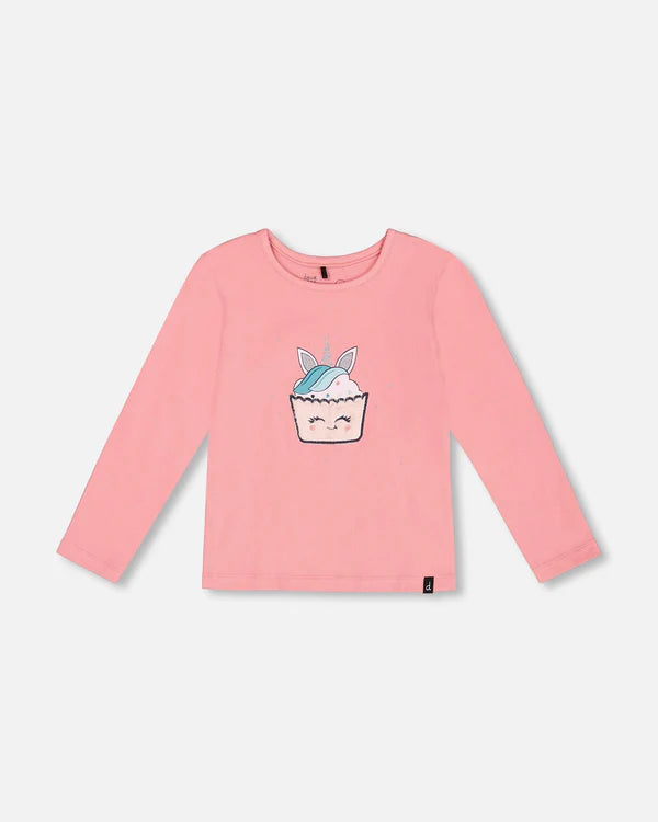 Deux Par Deux Jersey Long Sleeve T-Shirt - Mauve Glow Unicorn Cupcake