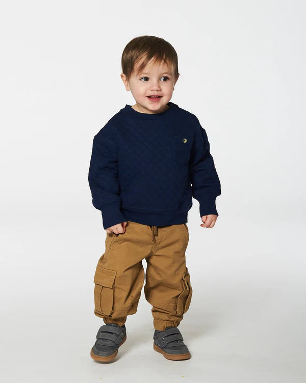 Deux Par Deux Quilted Sweatshirt with Pocket - Navy Deux Par Deux Quilted Sweatshirt with Pocket - Navy