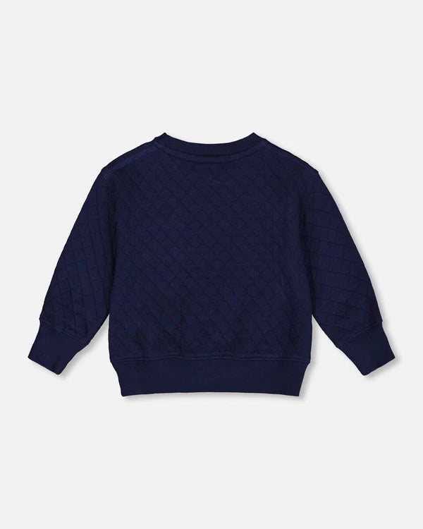 Deux Par Deux Quilted Sweatshirt with Pocket - Navy Deux Par Deux Quilted Sweatshirt with Pocket - Navy