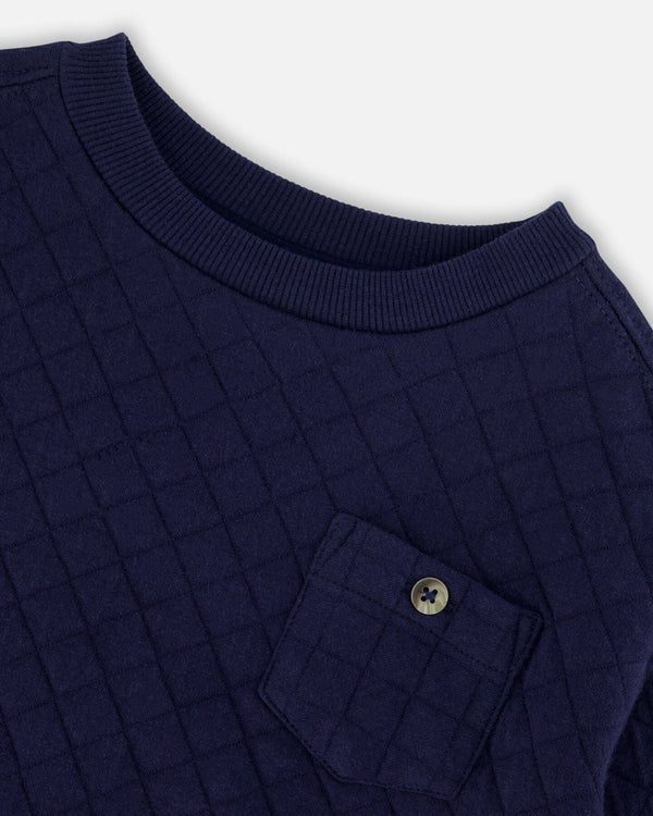 Deux Par Deux Quilted Sweatshirt with Pocket - Navy Deux Par Deux Quilted Sweatshirt with Pocket - Navy