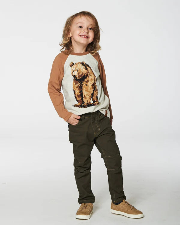 Deux Par Deux Raglan T-Shirt - oatmeal Brown and Beige Bear Deux Par Deux Raglan T-Shirt - oatmeal Brown and Beige Bear