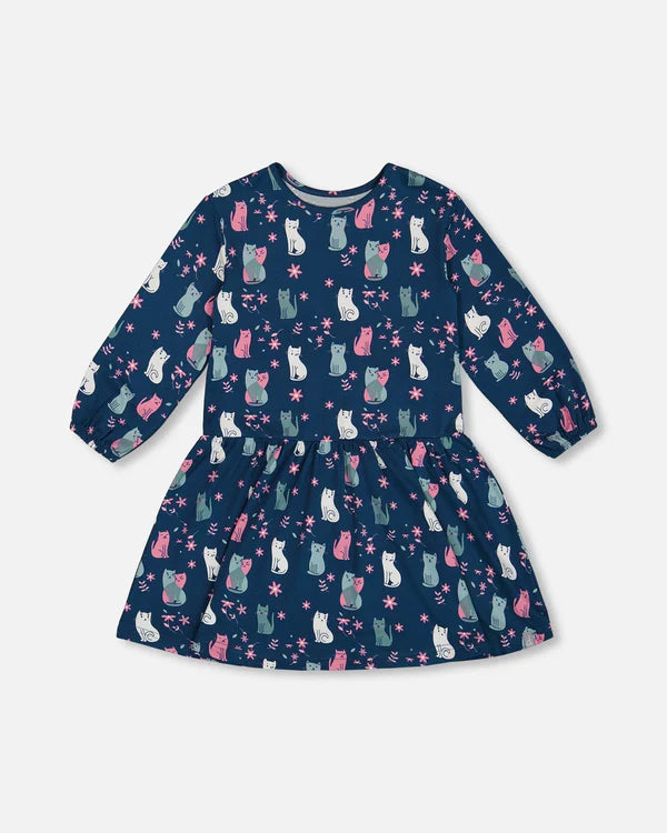 Deux Par Deux Brushed Jersey Dress - Printed Cats