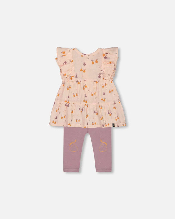 Deux Par Deux Muslin Tunic &amp; Jersey Leggings Set - Printed Pear