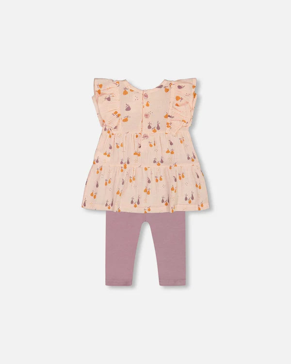 Deux Par Deux Muslin Tunic &amp; Jersey Leggings Set - Printed Pear