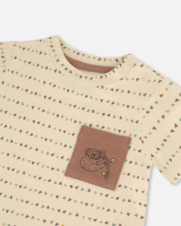 Deux Par Deux Jersey Top &amp; Pant Set - Brown, Beige, And Monkey