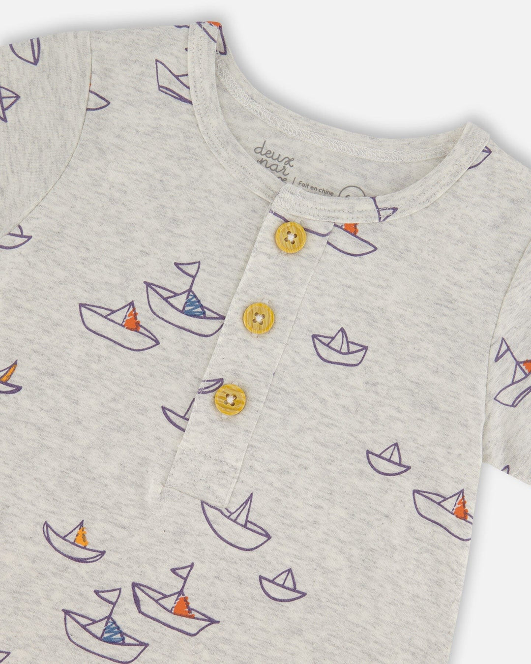 Deux Par Deux Jersey Romper - Printed Blue Sailboats