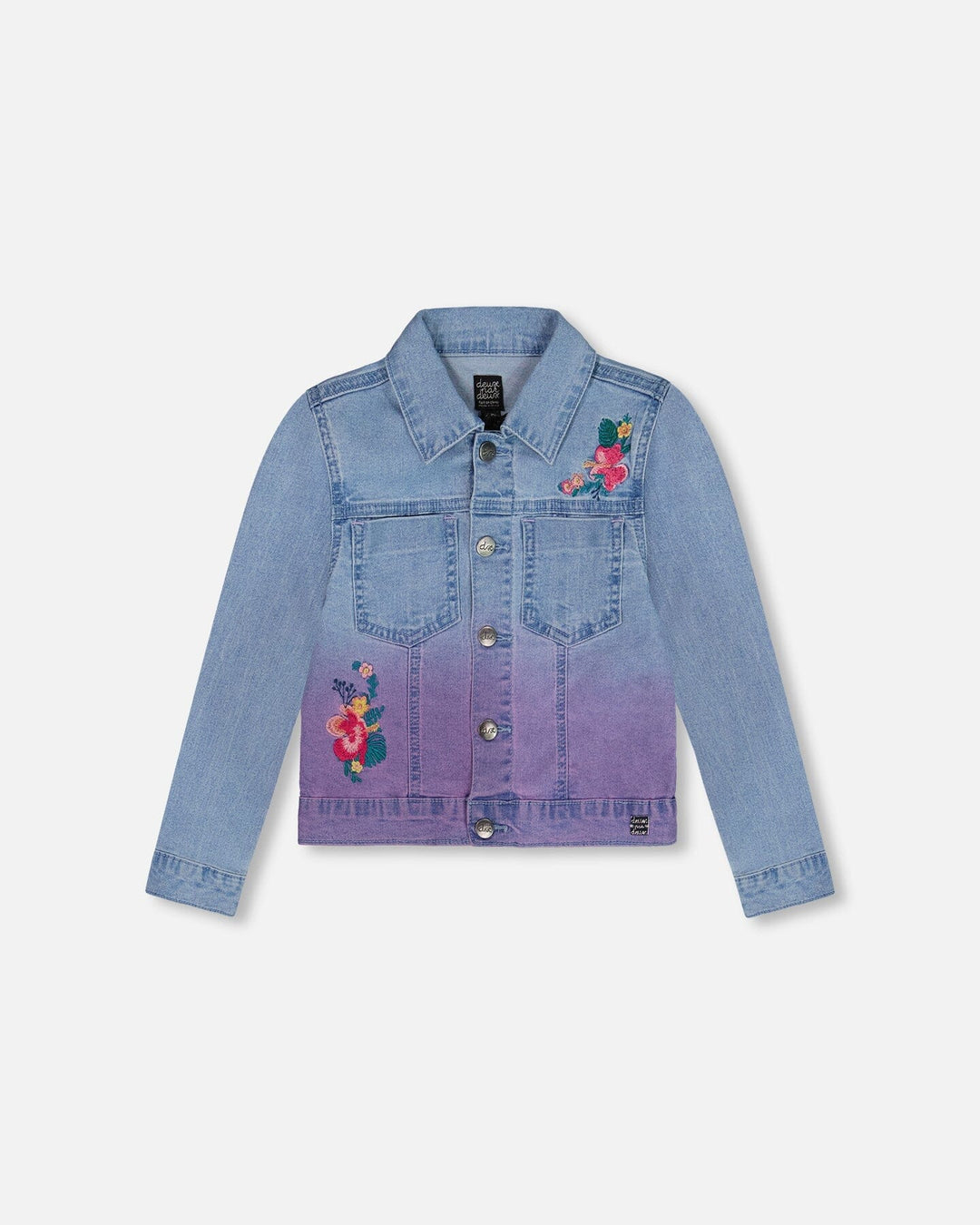Deux Par Deux Jean Denim Jacket With Embroidery - Floral Light Blue Denim Deux Par Deux Jean Denim Jacket With Embroidery - Floral Light Blue Denim