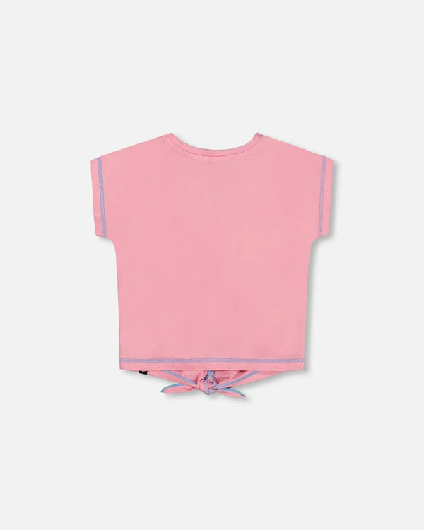 Deux Par Deux Organic Cotton Tee - Pink Candy Print and Knot
