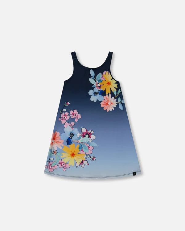 Deux Par Deux Printed Beach Dress Mood Indigo - Navy Flowers