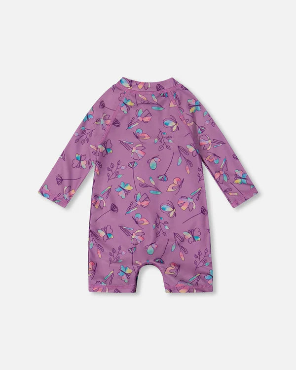 Deux Par Deux Long Sleeve One-Piece Rashgaurd - Multicoloured Butterflies