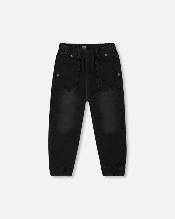 Deux Par Deux French Terry Denim Jogger Pant - Black Jeans 2025