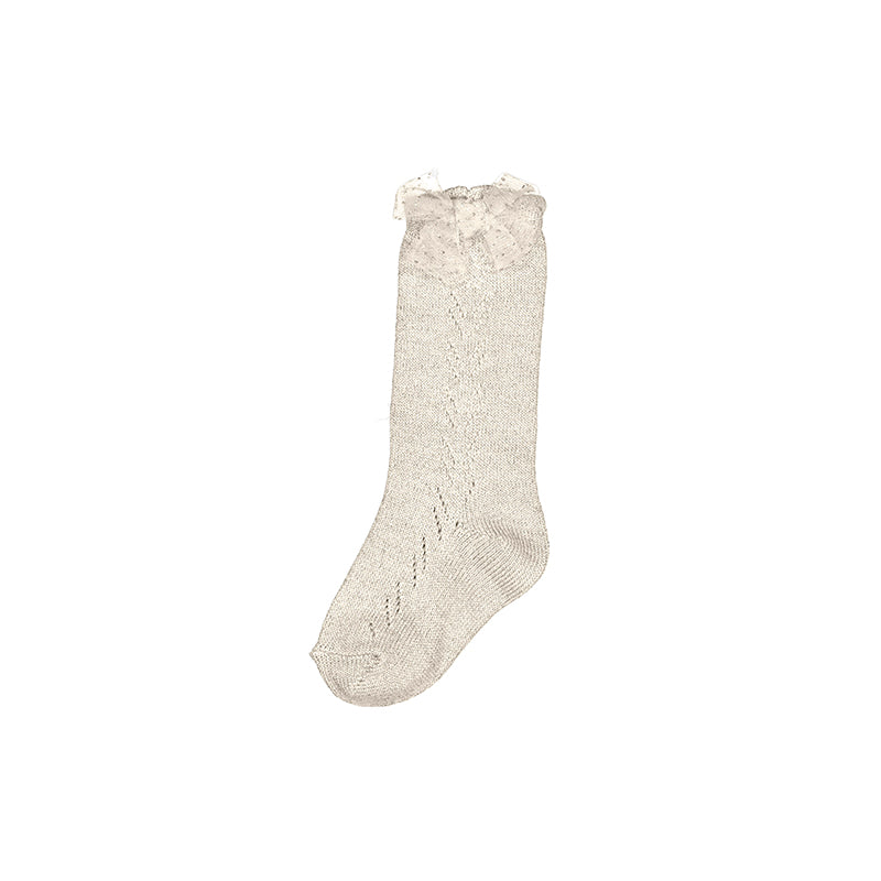 Mayoral Knee High Sock - Heathered Sand with Bow