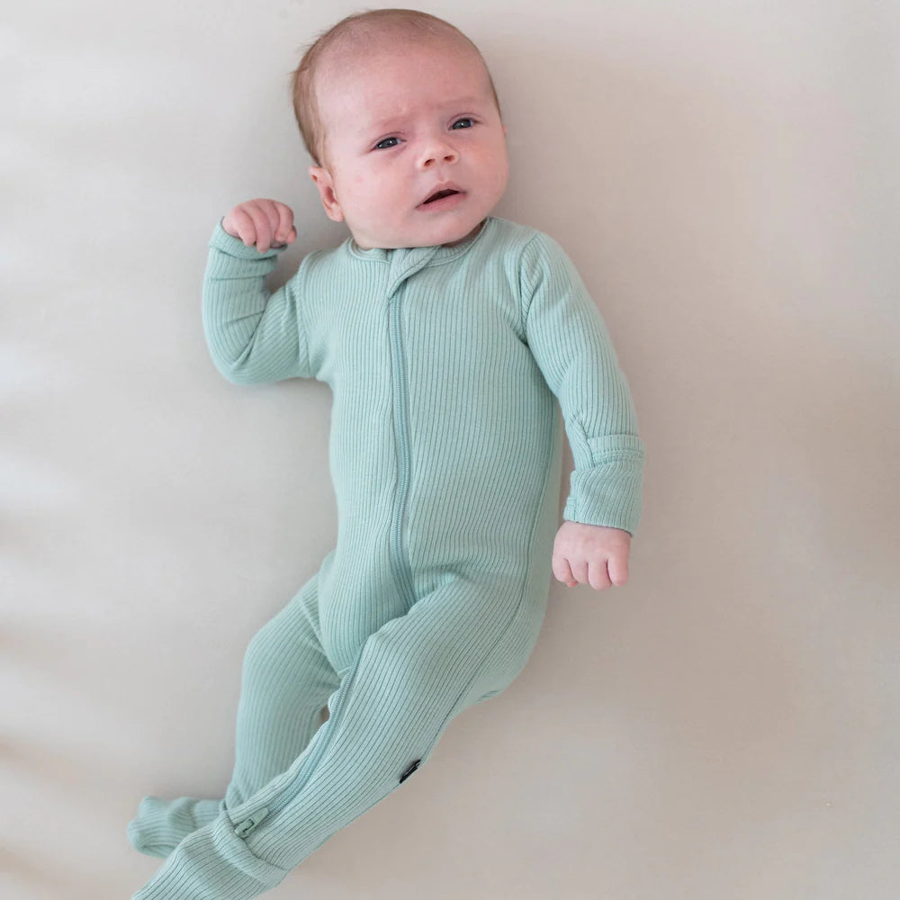 Kyte Baby Ribbed Zippered Footie - Sage Kyte Baby Ribbed Zippered Footie - Sage