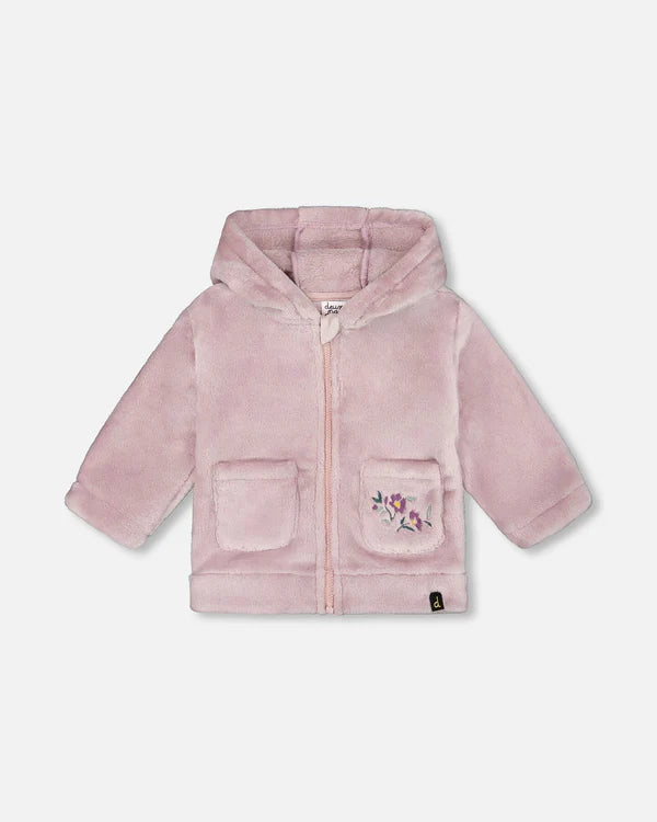 Deux Par Deux Hooded Zip Sherpa Jacket - Keepsake Lilac