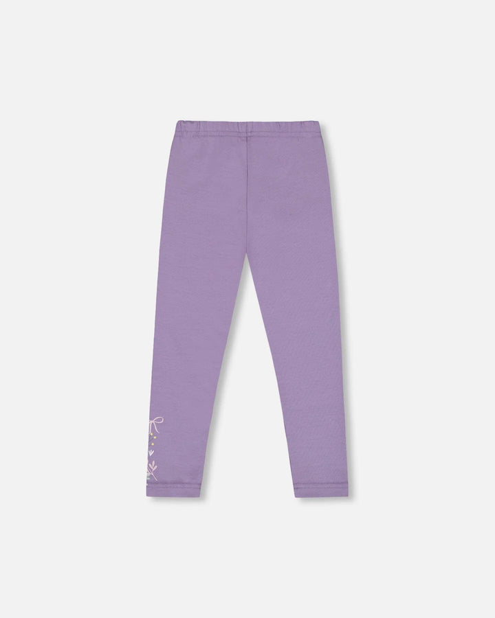 Deux Par Deux Organic Cotton Jersey Leggings - Purple With Floral Detail