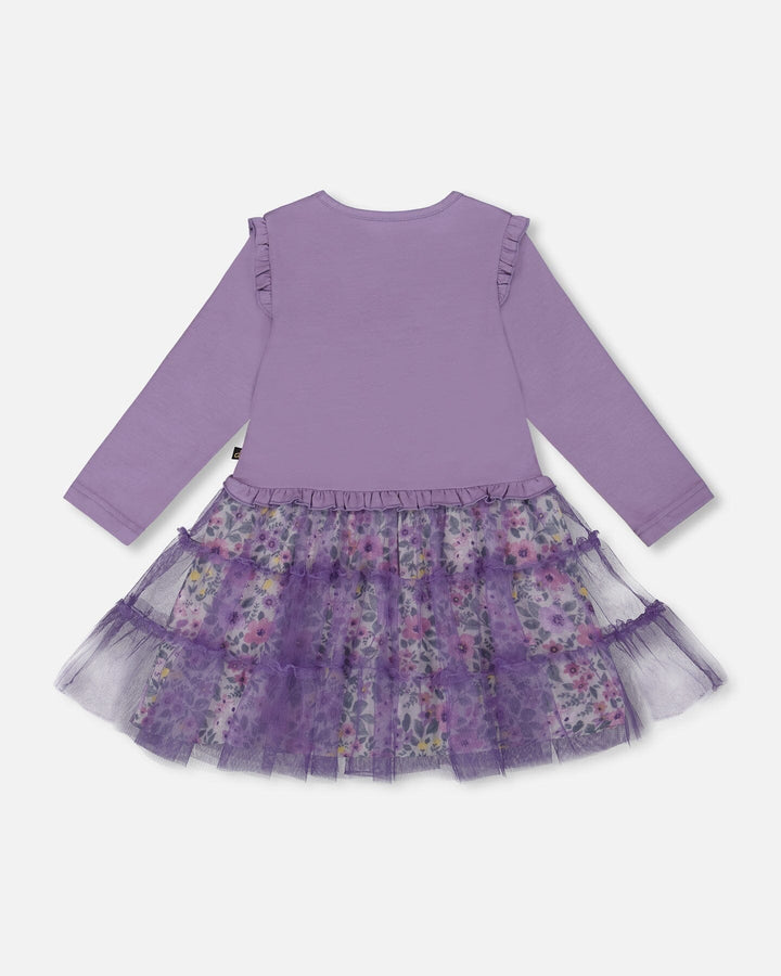 Deux Par Deux Bi-Material Dress With Muslin And Mesh Skirt - Purple