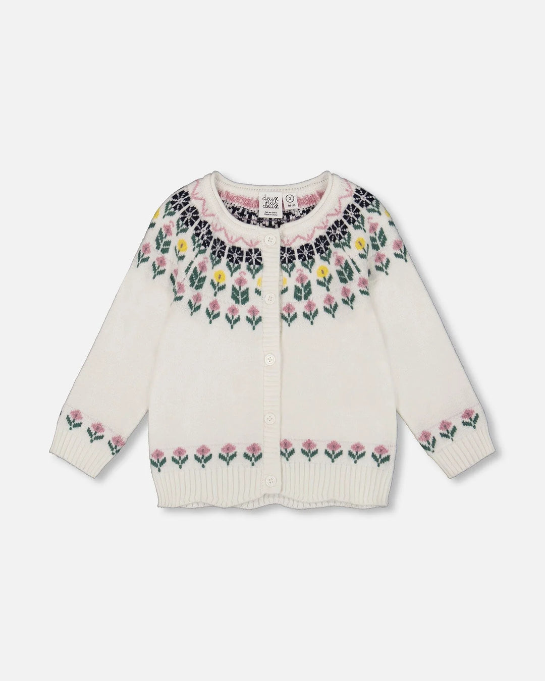 Deux Par Deux Jacquard Knit Cardigan - Off White Floral