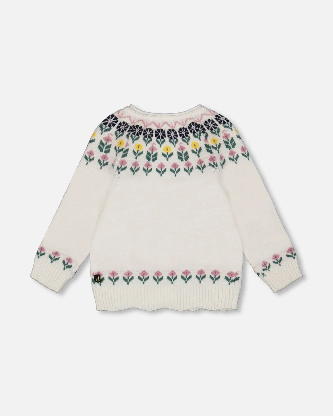 Deux Par Deux Jacquard Knit Cardigan - Off White Floral