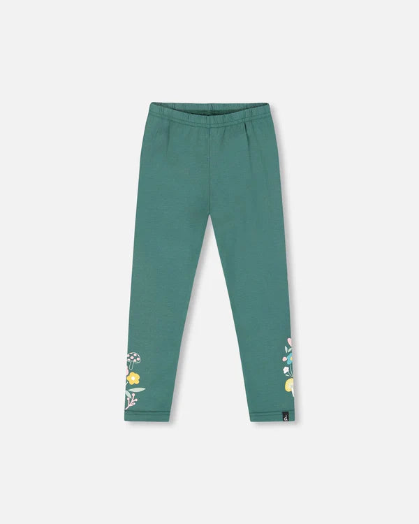Deux Par Deux Leggings - Dark Green with Flowers