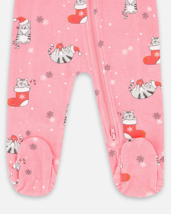Deux Par Deux Organic Cotton Footie - Printed Cats &amp; Snow