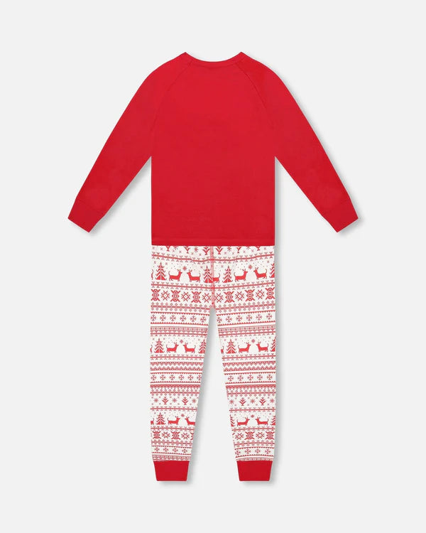 Deux Par Deux Organic Cotton 2pc Pajama Set - Red &amp; White Fairisle