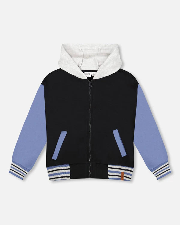 Deux Par Deux Full Zip Fleece Hooded Jacket - Anthracite/Black