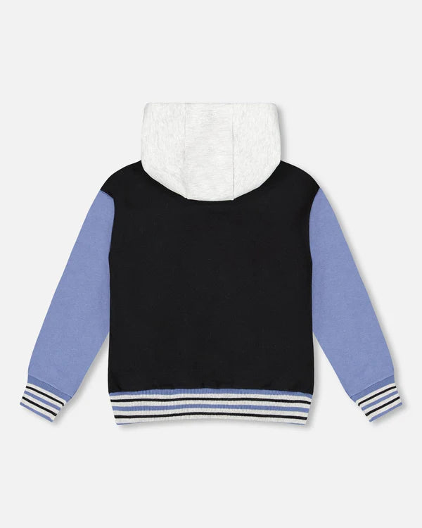 Deux Par Deux Full Zip Fleece Hooded Jacket - Anthracite/Black
