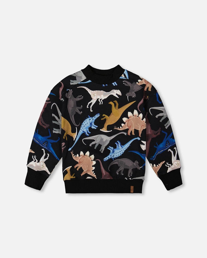 Deux Par Deux Fleece Sweatshirt - Black Dinosaur