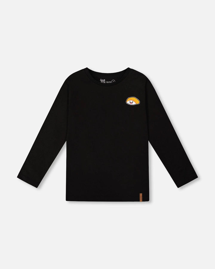 Deux Par Deux Organic Cotton Long Sleeve T-Shirt - Anthracite/Black Sushi Cat