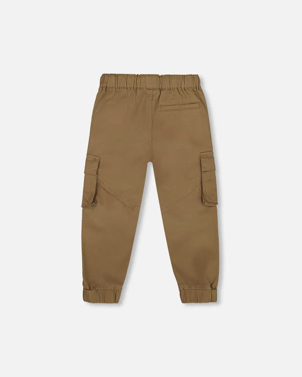 Deux Par Deux Stretch Twill Jogger with Cargo Pockets - Wood Smoke/Taupe Beige