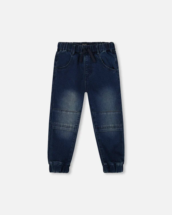 Deux Par Deux French Terry Denim Jogger Pants - NavyDenim/Dark Blue