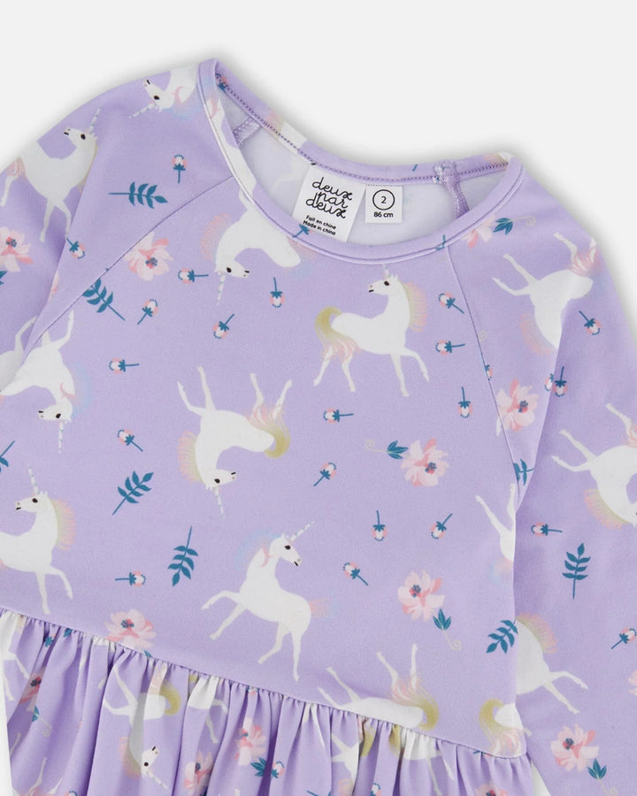 Deux Par Deux Jersey Printed Pockets Dress - Lilac Unicorn