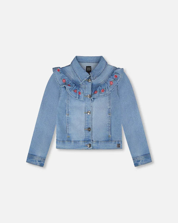 Deux Par Deux Denim Jacket with Embroidery - Light Blue Denim