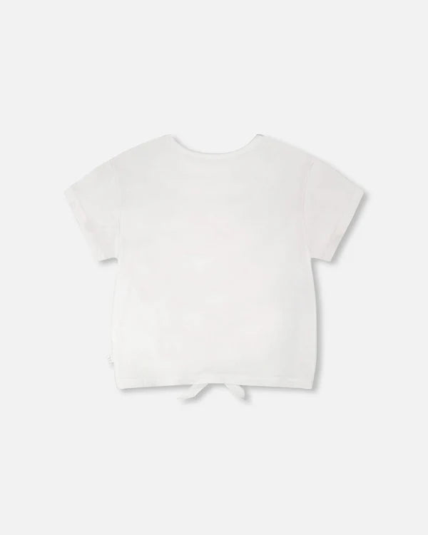 Deux Par Deux Organic Jersey T-Shirt with Tie Waist - White