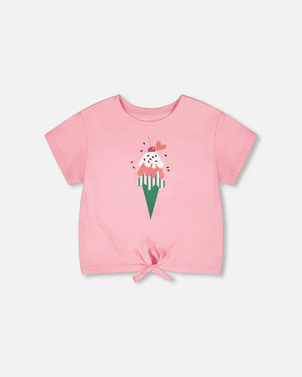 Deux Par Deux Organic Jersey T-Shirt with Tie Waist - Prism Pink