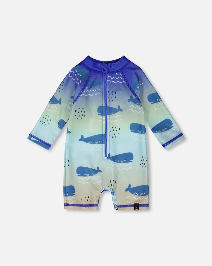 Deux Par Deux Long Sleeve One-Piece Rashgaurd - Blue Whale