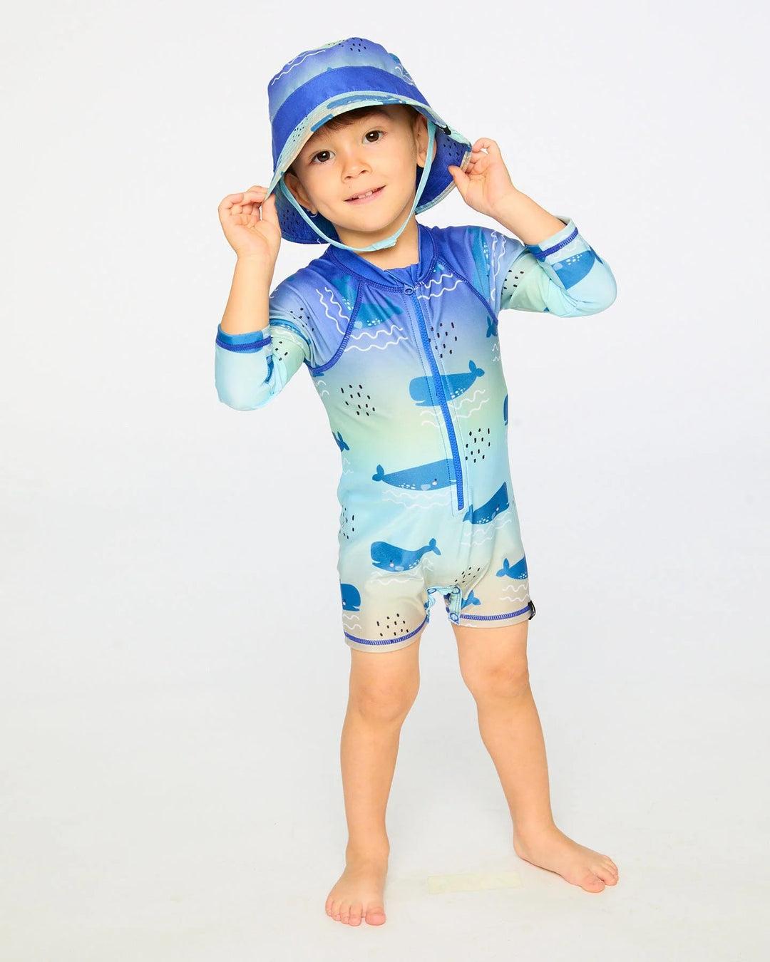 Deux Par Deux Long Sleeve One-Piece Rashgaurd - Blue Whale