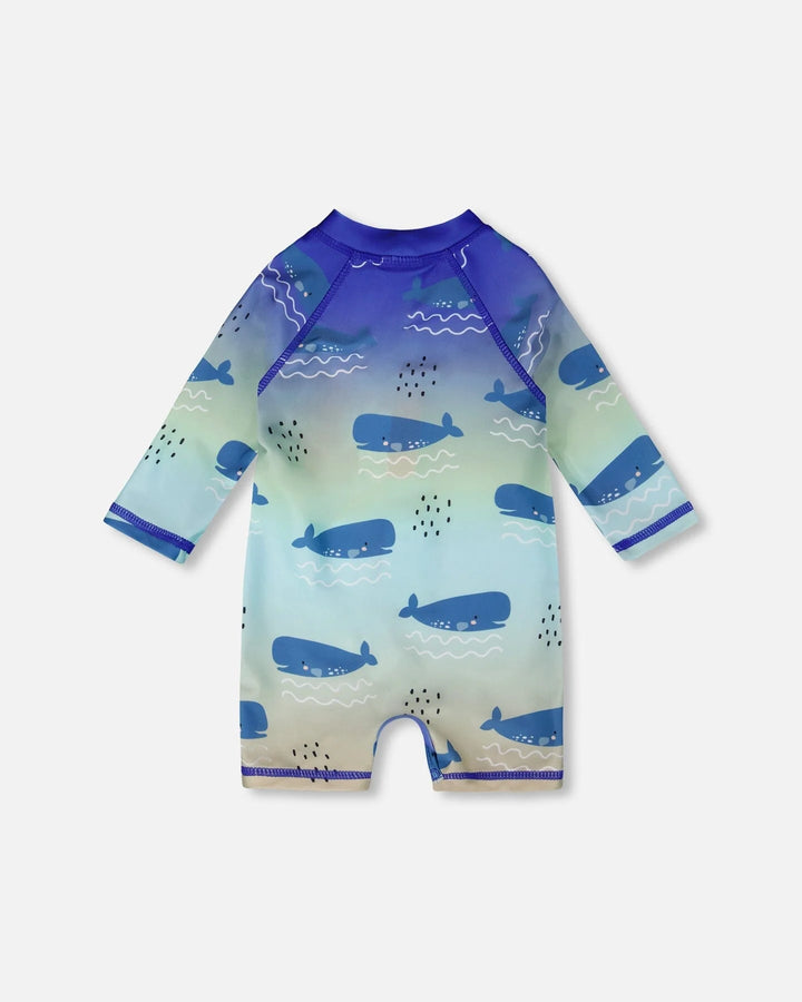 Deux Par Deux Long Sleeve One-Piece Rashgaurd - Blue Whale